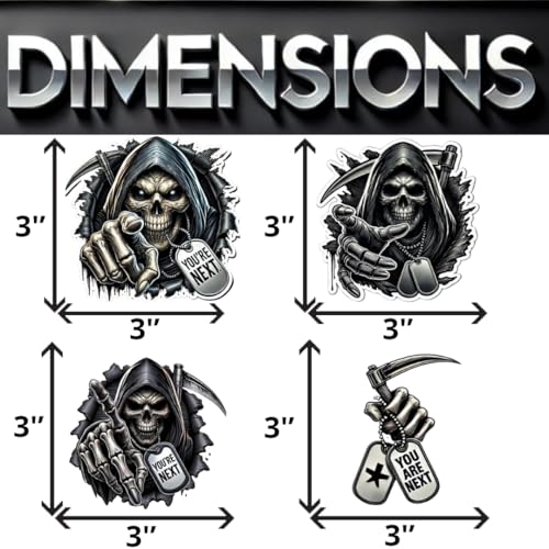 Image of Grim Reaper Stickers Set - Dark and Edgy Decals, Pack of 4, Size 3 in