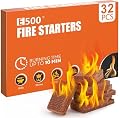 E500 Fire Starter - Natural Fire Starters for Fireplace, Campfires, Chimney, BBQ, Fire Pit & Wood Fireplace - 32 Cubes Natural Pine Firestarter