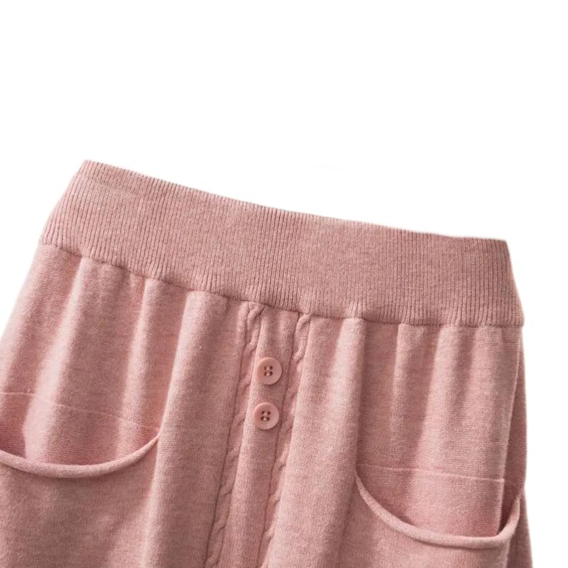 Falda De Punto De Mujer - Falda Plisada Elegante De Punto De Color Sólido con Forma De A para Otoño E Invierno, Cintura Alta Elástica, Bolsillo con Botones, Faldas Largas Cálidas, Ropa S