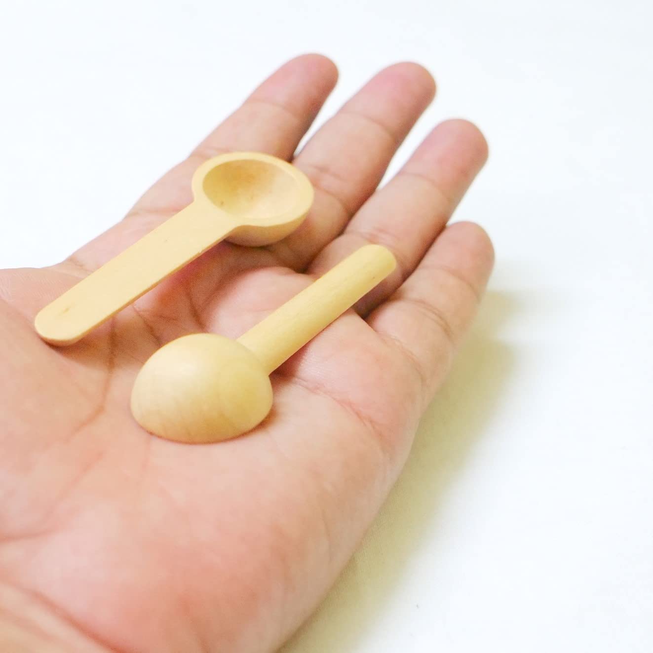 Bekner Wooden Masala Spoons Set (6 Pieces) | Small and Compact Spoons for Masala, Salt, Pickle, Turmeric | 7.5 CM Height | Beige Finish 2