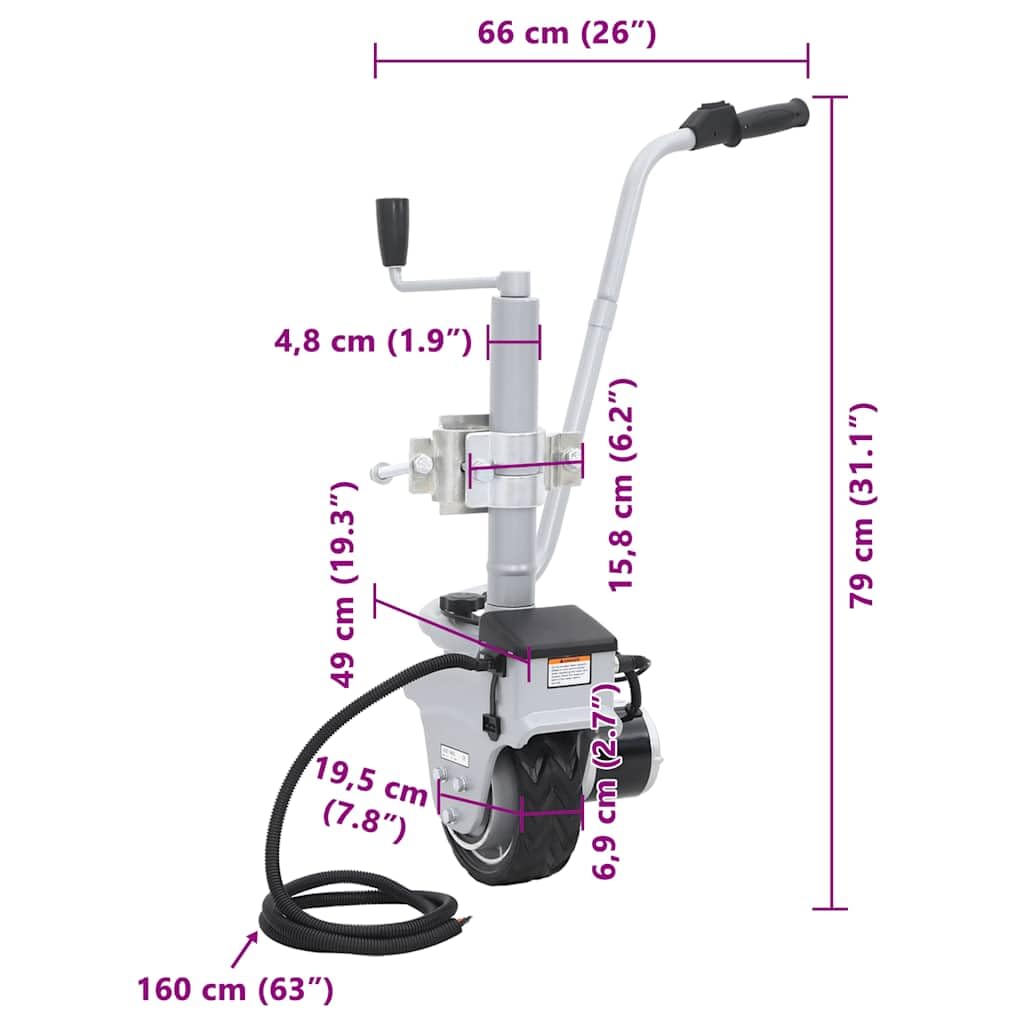 Zmotoryzowane aluminiowe koło podporowe 12 V 350 W do przyczepy, przyczepy, skrzyni, niskopodwoziowej, dużej ładowarki, transportu, do 2270 kg, z regulacją wysokości, trwałe, nadaje się do