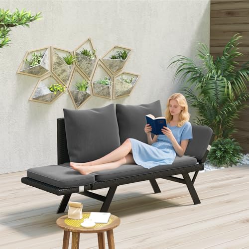 image for LEMBERI Outdoor Convertible Sofa, Daybed Couch with Adjustable Armrest