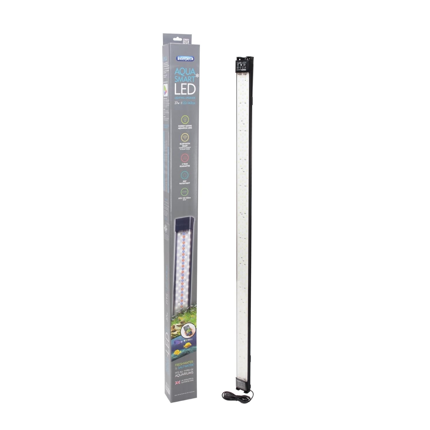 Interpet Aqua Smart LED 37w, Adjustable 122-143cm, Aquarium Fish Tank Light, Bluetooth or Manual Control, Multi-Fit Options, for Freshwater & Saltwater