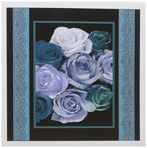3Drose Dreamy Hues Of Teal And Turquoise Roses With Ocean Blue Damask Ribbon Trim - Greeting Cards, 6 X 6 Inches, Set Of 12 (Gc_29800_2) #TOP17