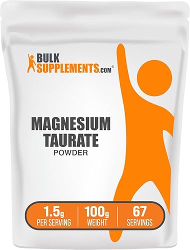 BulkSupplements. com Taurato de magnesio en polvo Suplemento de magnesio y mineral, apoyo para la salud del corazón y los nervios Sin gluten, 0.05