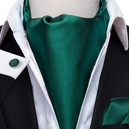 Image of Hi-Tie Silk Ascot for Men Self Tie Men's Cravat and Flower Lapel Pin Handkerchief Cufflinks Set for Wedding Party