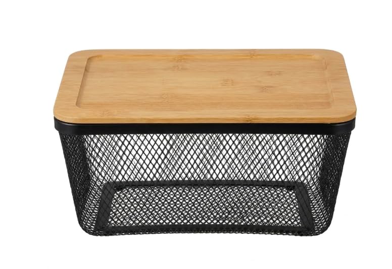 HOMIES, Multipurpose Metal Wire Mesh Fruit Storage Basket With Wooden Lid, cover for Vegetables, Toys & Pantry, Kitchen, Bathroom & Home Organization, assorted colors. Large-image-16