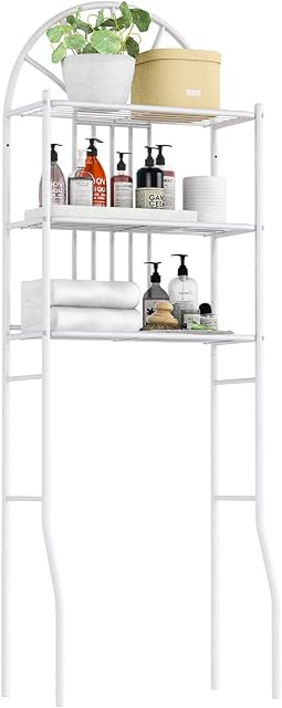 COSTWAY 3-Tier Over Toilet Storage Rack, Metal Frame Freestanding Washing Machine Shelves, Bathroom Space Saver Laundry Organiser Shelving Unit