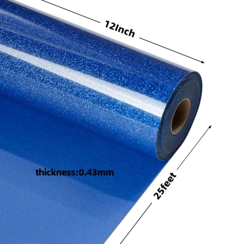 Image of guangyintong Glitter Heat Transfer Vinyl, 12 inchx25ft Royal Blue Iron on Vinyl