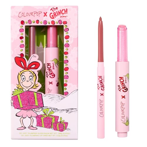 ColourPop x The Grinch Pinky Who Lip Makeup Kit - Limited Edition Lip Liner & Plumping Gloss Balm Hybrid Duo - Holiday Gift Set for Women (2 Count)