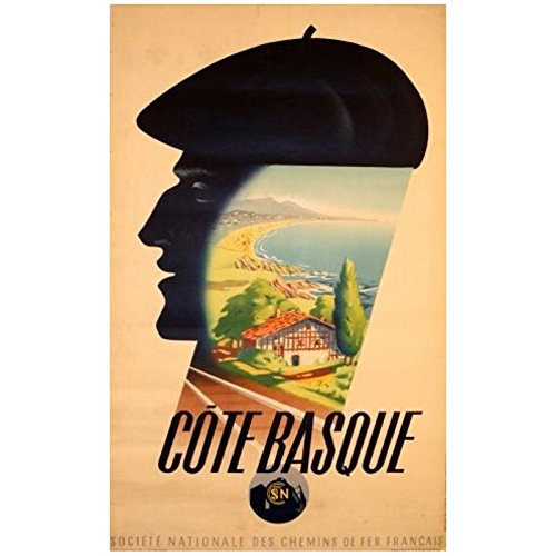 Affiche SNCF Côte Basque Éditions Clouet souvenir de vacances
