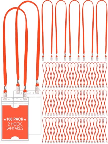 Patelai 100 Pack Double Clip Lanyards Bulk Face Mask Lanyards, Orange