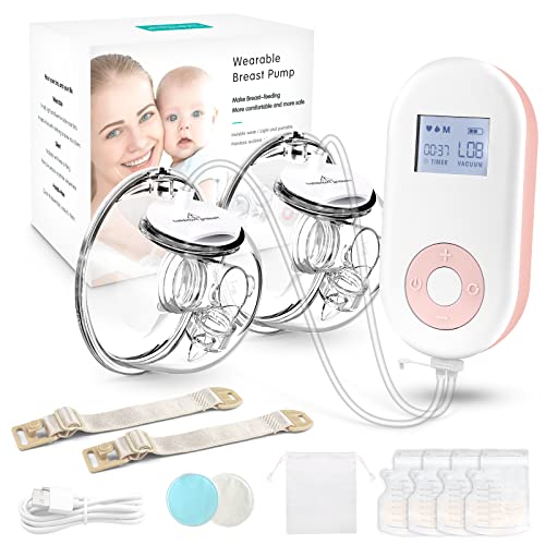 Double Breast Pump Electric Breast Pump Wearable Breastfeeding Pump Strong Suction Hands Free Pumping Portable Breast Pump 2 Mode 9 Levels, Anti-Reflux Dual Milk Extractor with Massage, 24mm Flange
