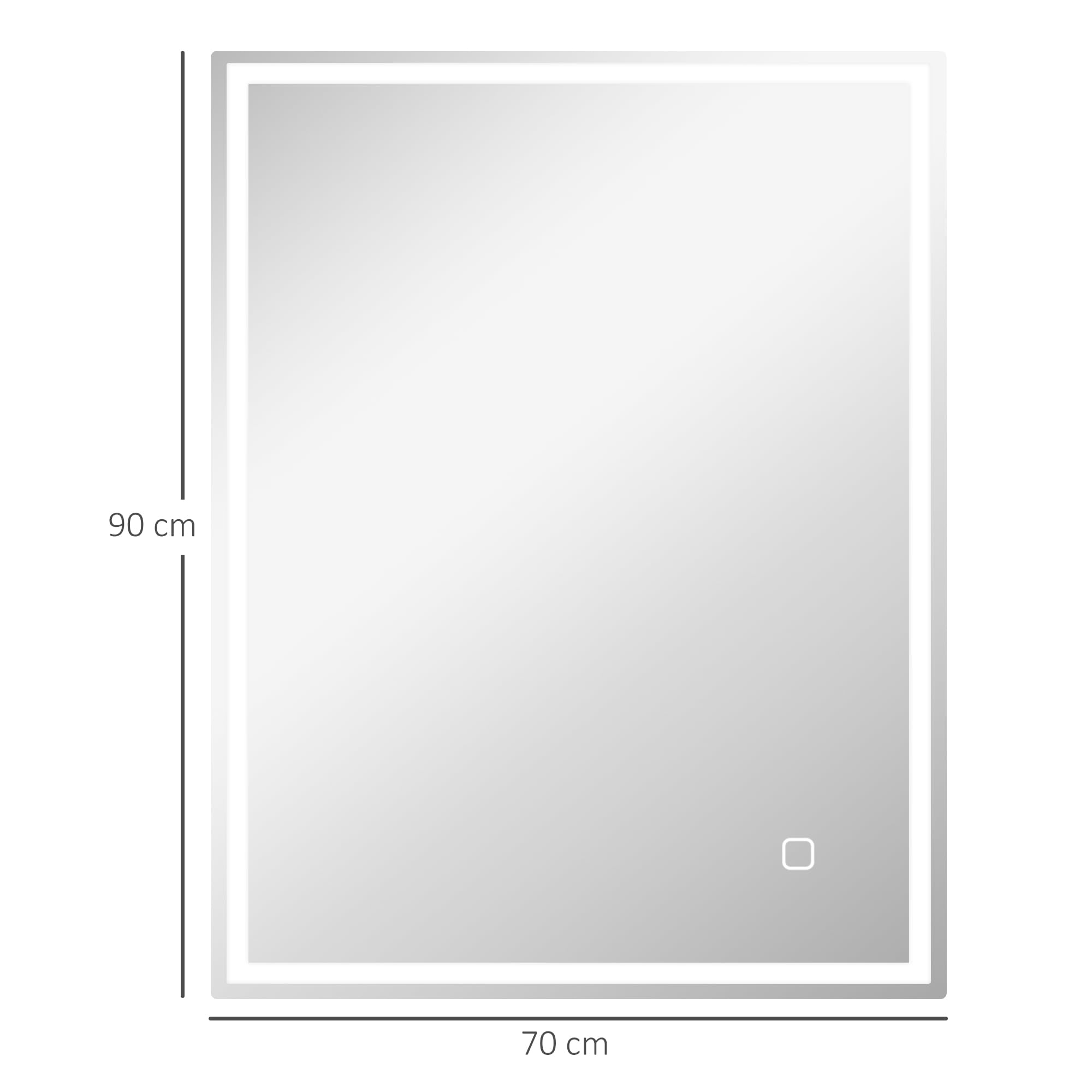 HOMCOM Badspiegel mit Beleuchtung 90x70 cm LED Spiegel Wandspiegel mit Memory-Funktion 3 Lichtfarben Beschlagfrei Lichtspiegel mit Touchschalter Silber