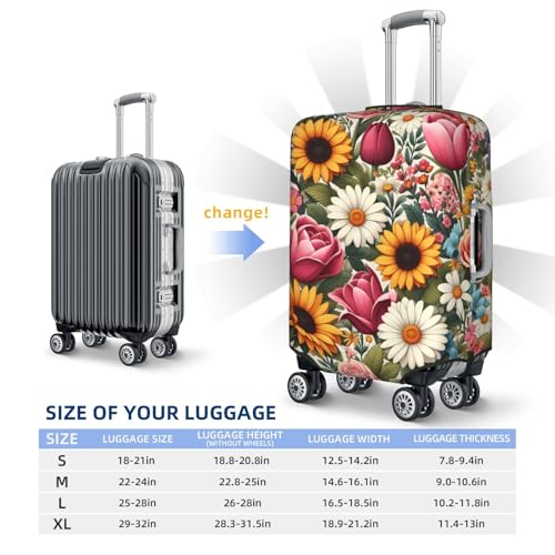 Colorful Floral Sunflower Daisy B Travel Luggage Covers - Elasticity Suitcase Covers Protector for Luggage 18-32 Inch2