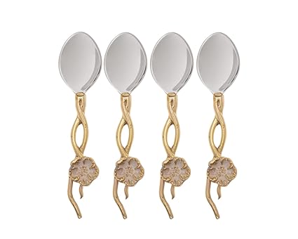 Godinger Dessert Spoons, Soup Spoons, Stainless Steel with Gold Handle, Set of 4