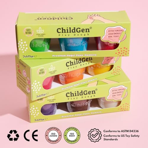 ChildGen Natural Play Dough Set, Non-Toxic, Super Soft, Long Lasting Playdough, Modeling Dough, Kids Arts & Crafts, Preschool Toys, 3-Pack of 4.5-Ounce Cans (Green, Red, Blue) by ChildGen - Used condition - Image 4