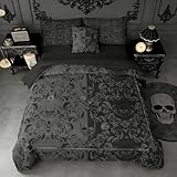Yadangxiawa 6pc Skull Comforter Set,Twin Size Gothic Bedding Sets for Kids,Gothic Comforter Set with 1 Quilt+1 Flat Sheet+1 Fitted Sheet+2 Pillowcases+1 Cushion Cover(Skulls Twin)