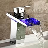 LightInTheBox Bathroom Water Faucet One Hole LED Bathroom Sink LED Waterfall Faucet Changing Temperature Control Light Color Mixer Polished Chrome Tap (1PC)