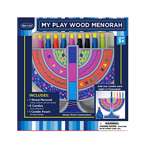 Rite Lite My Play Wooden Menorah With Removable Wooden Candles - Colorful Chanukah Menorah For Kids Hanukkah Gifts Decorations Centerpiece, Jewish Holiday Party Favors #TOP3