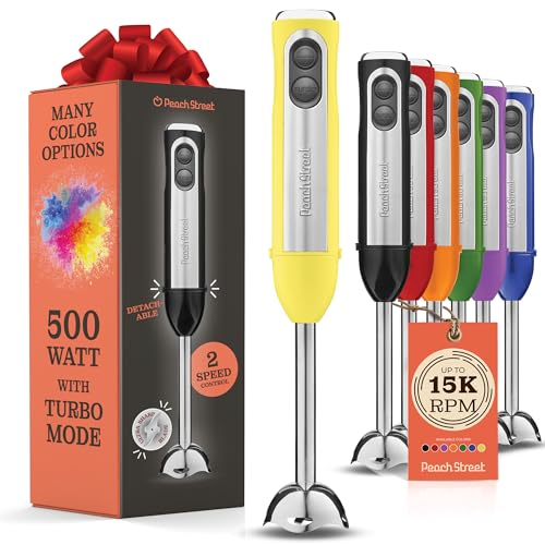 Image of Powerful Immersion Blender, Electric Hand Blender 500 Watt with Turbo Mode, Detachable Base. Handheld Kitchen Gadget Blender Stick for Soup, Smoothie, Puree, Baby Food, 304 Stainless Steel Blades
