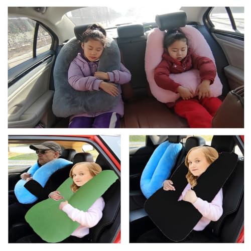 Image of FHSGGP Travel Pillow Car Pillow Kid Car Sleeping The Sleeping Aid for Adults and Kids on Road Trips Sponge Kids Travel Pillow Provides Body and Head Support Pink