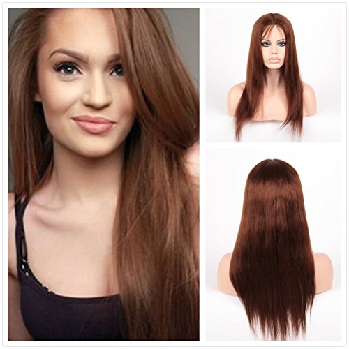 Wigsroyal 18" Brazilian Silky Straight Full Lace Wig Glueless Silk Base Wig Hair Color 6