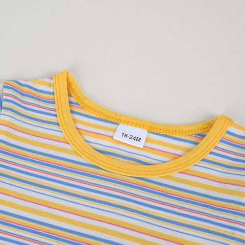 JiuBreeze Toddler Baby Boy Summer Outfit Striped Short Sleeve T-Shirt Shorts Set 2-Piece Boys Outfits Clothing Sizes 18M-5T (Rainbow Yellow, 2-3T) — view 3
