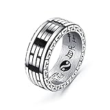 Rockyu ジュエリー ブランド 人気 指輪 メンズ シルバー ブラック 太極 八卦? リング 仕上げ ステンレス 19号 陰陽魚 八卦? 秘密感 宗教風 ジュエリー
