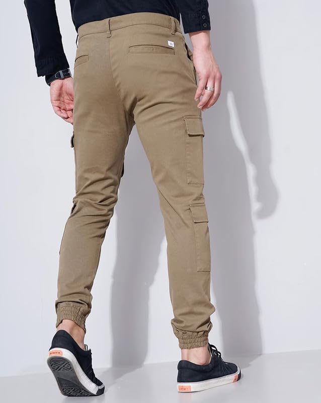 Image of British Club 98% Cotton, 2% Elastane Slim Fit Cargo Jogger Pants | Flat-Front Design | Adjustable Waistband | Multiple Pockets | Lightweight Fabric | Modern Style | Comfortable | Durable Black