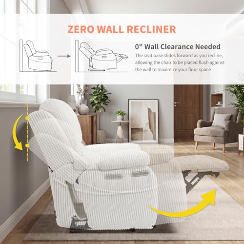 Image of EONIX Real Zero Clearance Wall Hugger Power Recliner Chair with Adjustable Headrest for Small Spaces, RV, Living Room, Bedroom, 24.4'' Seat Width, 400lbs Heavy Duty, SXXY017992, Corduroy, Cream White