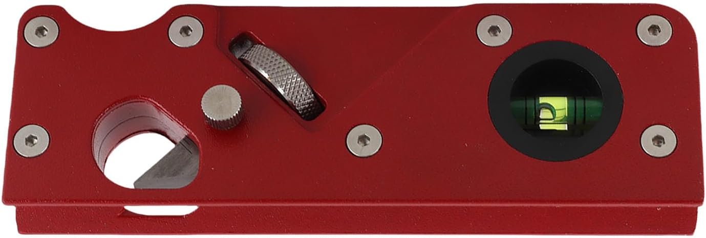 Wood Planer Hand Tool, Carpenter Chamfer Plane for 45 Degree Bevel Trimming, Adjustable Depth with Bubble Level, Aluminum Alloy Body with 60# Steel Blade for (Red)