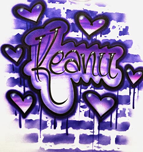 Airbrush Hip Hop Graffiti 80'S 90'S T Shirt, Purple Brick Wall And Hearts #TOP1