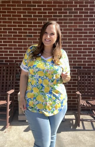 Image of CARCOS Womens Plus Size Tops Short Sleeve Shirts V Neck Tunic Floral /Tie Dye /Solid Summer Tees XL-5X