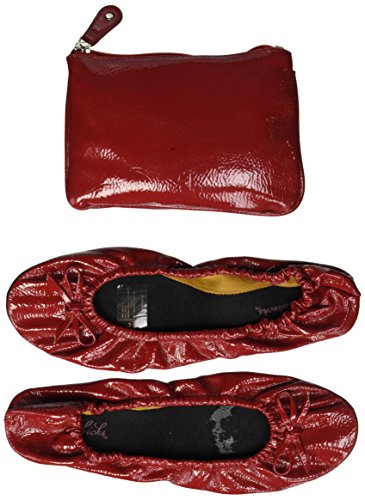 Alora Patent Foldable Flats with Carrying Case, Red, Large