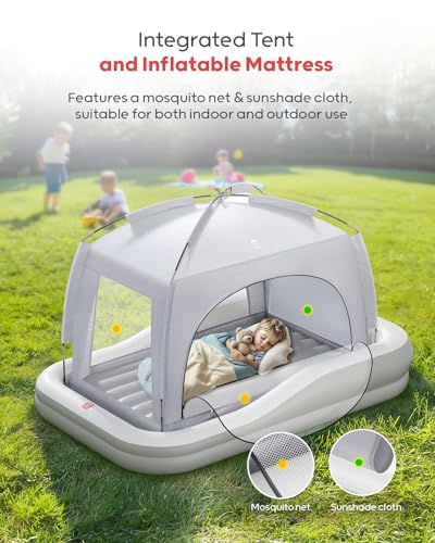 image for QPAU Inflatable Toddler Travel Bed with Tent, Baby Crib Tent, Portable