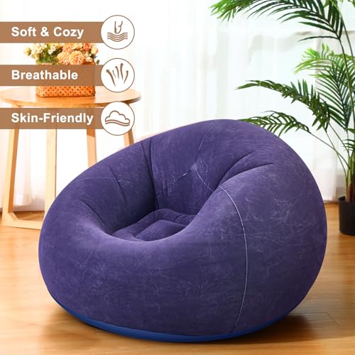 Image of Realspring 6 Pcs Inflatable Bean Bag Chair, Air Pump,Blue | Electric Pump for Inflation, Foldable Blow up Chairs for Outdoor Movie Seating, Portable Sofa for Adults Camping