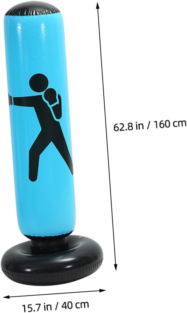 Inflatable Standing Punching Bag for Boxing Training, Thickened Sturdy Kickboxing Tumbler Bag, Stable Fitness Equipment for Adults, Blue