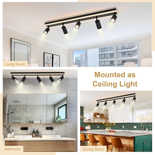 Image of TODOLUZ 5-Light LED Track Lighting Fixtures, Black Flexible Directional Ceiling Spot Light, Wall Mounted Bathroom Lights Fixture for Over Mirror Kitchen