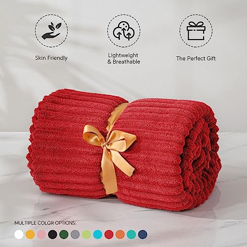 Image of BEDELITE Fleece Throw Blanket for Couch - 3D Ribbed Jacquard Soft and Warm Decorative Fuzzy Blanket - Cozy, Fluffy, Plush Lightweight Red Throw Blankets for Bed, Sofa, 50x60 inches