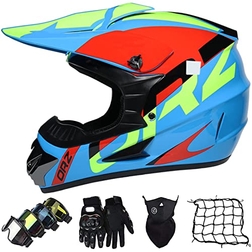 Casco Motocross Adulto Homologado ECE Con Gafas Máscara Guantes Red de Casco, Casco De Moto Cross Integral Para Mujer Hombre Casco Todoterreno Downhill Casco Deportivo Off-Road Casco De MTB Enduro