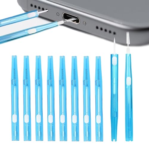 10 Pcs Phone Cleaning Kit Double Sided USB-C Charging Port Cleaner Brush with Anti Clogging Nylon Bristles & Hook Dust Remover Tools for Mobile Phones Earbuds Speakers and Headphones (Blue)