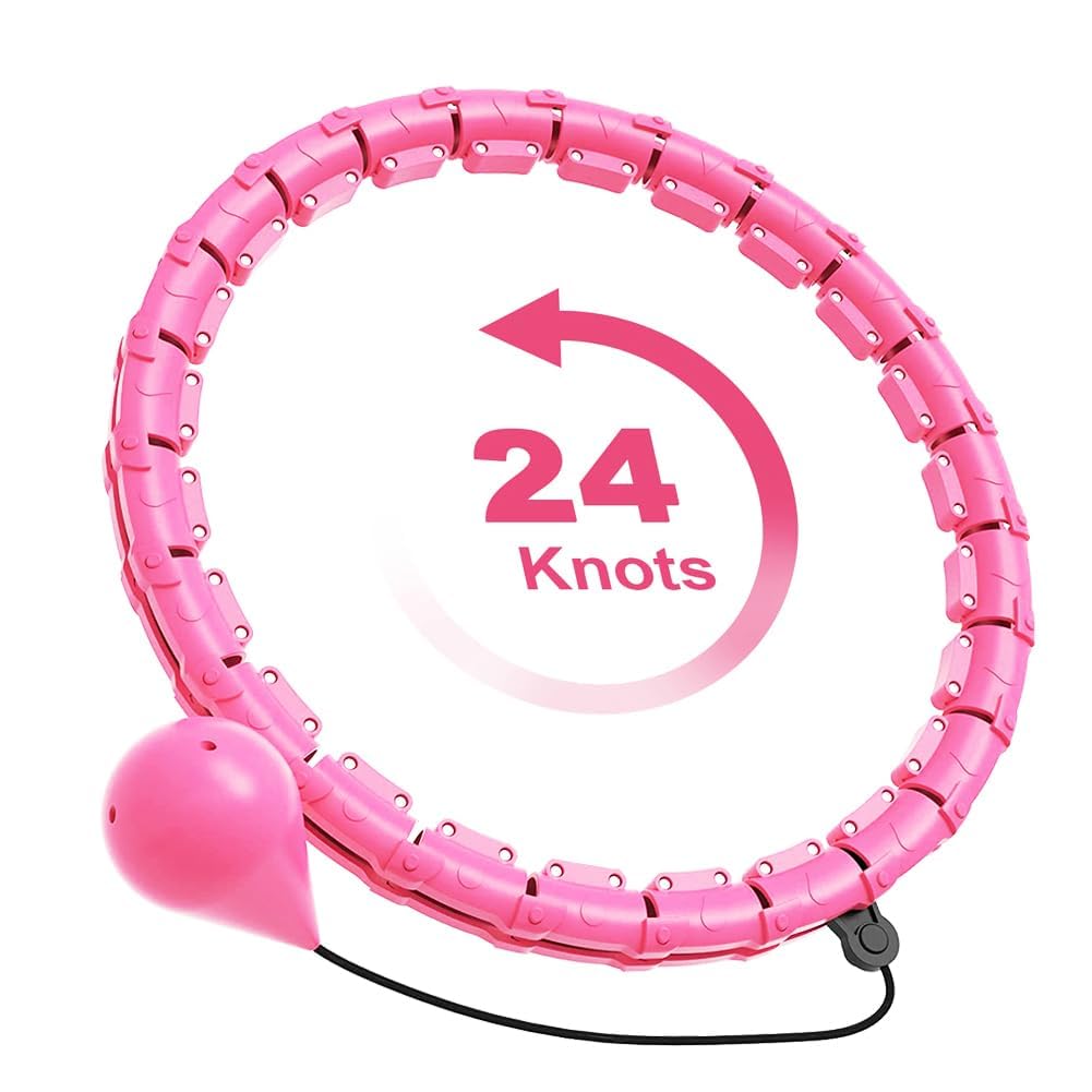 Smart Hula Hoop Reifen Erwachsene mit Gewicht Kugel,24Knoten abnehmbar/verstellbar Hullahub Reifen zum Abnehmen mit Ball Fällt nie ab Sportgeräte Fitness Zuhause-Rosa Geschenke für Frauen,XL