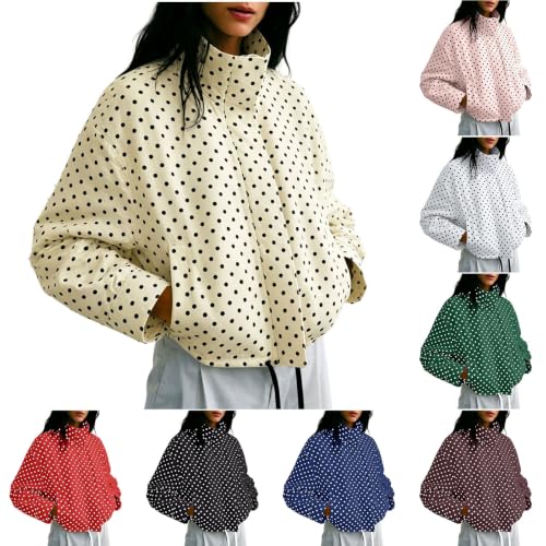 YNCSZEC Women Polka Dot Stand Collar Jacket Long Sleeve Zip Up Drawstring Lightweight Casual Fashion Outerwear with Pockets Khaki women jackets fall S - image 1