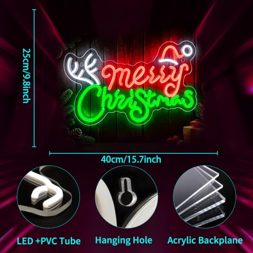 Image of Merry Christmas Neon Sign, JGHTURIE Dimmable Neon Signs for Wall Decor, Light Up Sign for Christmas Party, Bar, Office, Bedroom, or Home Decor - LED Light Signs USB Powered