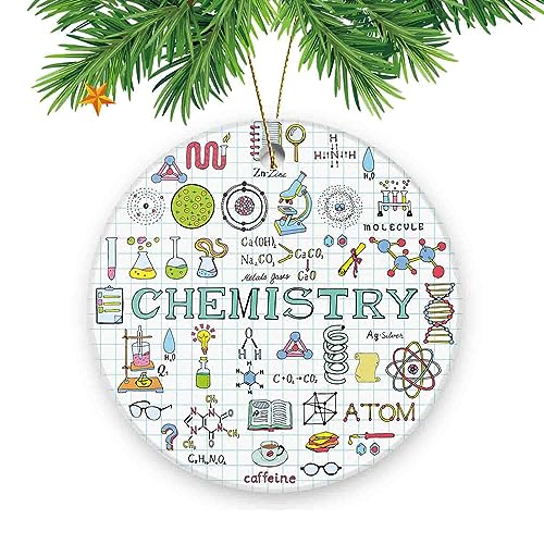 Christmas Tree Ornaments Funny Hanging Xmas Decor for Office,Chemistry Science Doodle Hand Drawing