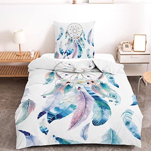 MUSOLEI Housse de Couette 135x200cm Capteur de Rêves 3D Motif Imprimé Parure de Lit 1 Personnes en Microfibre avec Fermeture Éclai avec Taies d'oreiller 65x65cm