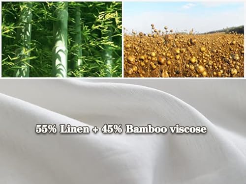 Simple&Opulence Linen And Bamboo Viscose Duvet Cover With Pom Pom Trim Farmhouse Flax Bedding Set - 1 Boho Comforter Cover And 2 Pillowshams - Queen, White #TOP1