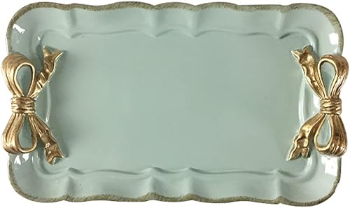 Kichvoe Bandeja retro para joyas y postres con lazo, plato decorativo de resina prémium para decoración del hogar para aperitivos, joyas y verde
