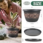 6 Pack 8 inch Plant Pots, Retro Pattern Planters with Drainage Holes and Saucer, Sturdy Plastic Garden Flower Pots for Indoor & Outdoor Plants - Image 2